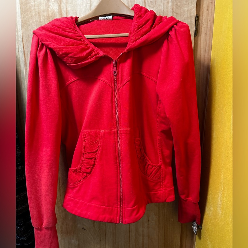CMC COLOR ME COTTON Vintage retro RED   Hooded Zip-Up Jacket  women sz M